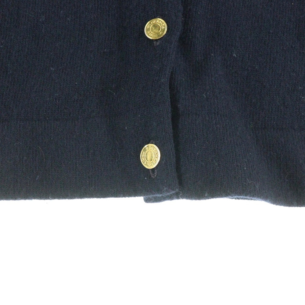 HERMES(エルメス) セリエボタン カシミヤニット クルーネック 長袖 カーディガン ネイビー レディース