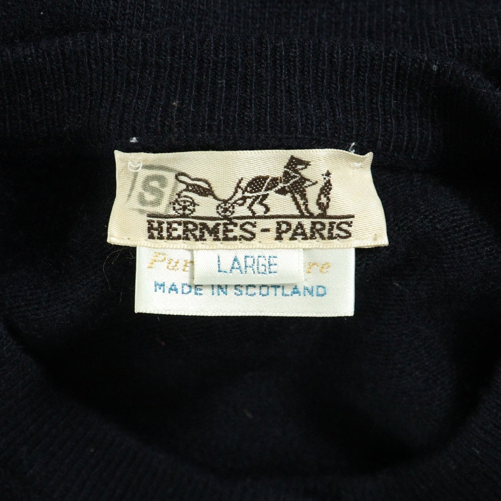 HERMES(エルメス) セリエボタン カシミヤニット クルーネック 長袖 カーディガン ネイビー レディース