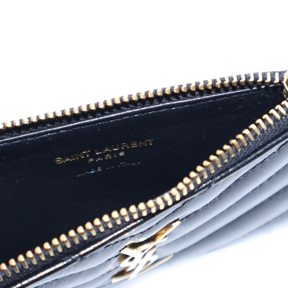SAINT LAURENT PARIS(サンローランパリ) ロゴ キルティング フラグメントケース カードケース 小物入れ ブラック レザー ゴールド金具