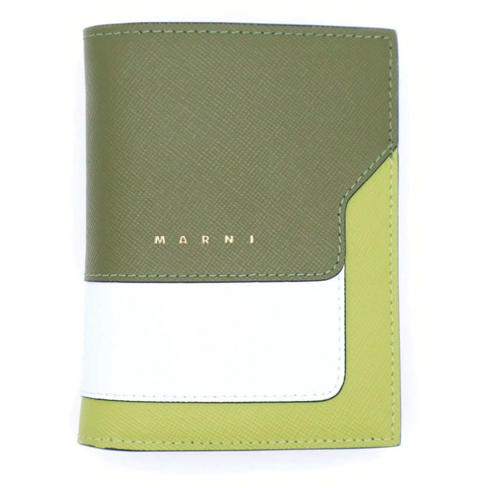 MARNI(マルニ) バイフォールド ロゴレザーコンパクトウォレット 二つ折り財布 グリーン/ホワイト PFMOQ14U13LV520