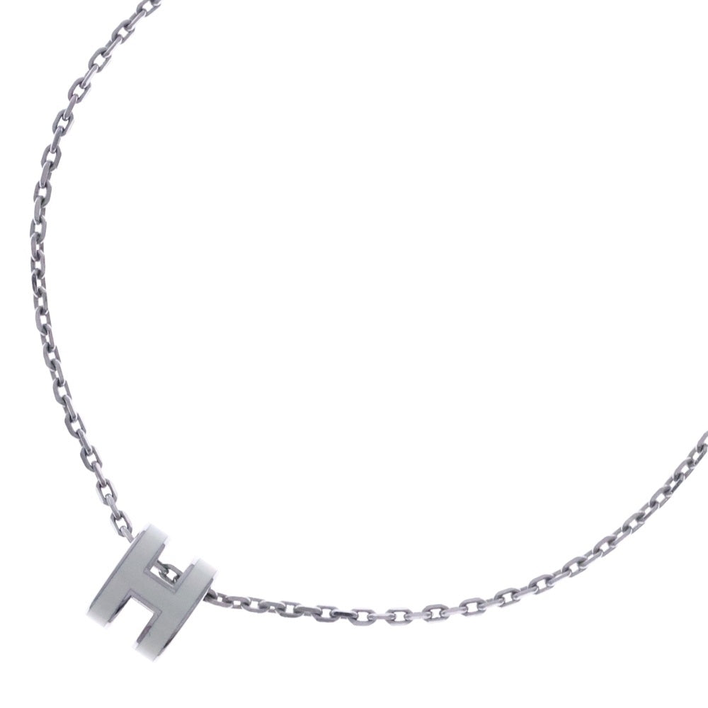 HERMES(エルメス) ミニ ポップ H アッシュ ロゴ ペンダント チェーン ネックレス ホワイト/シルバー