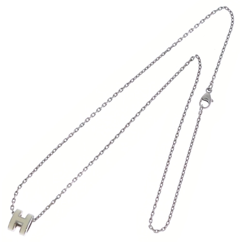 HERMES(エルメス) ミニ ポップ H アッシュ ロゴ ペンダント チェーン ネックレス ホワイト/シルバー