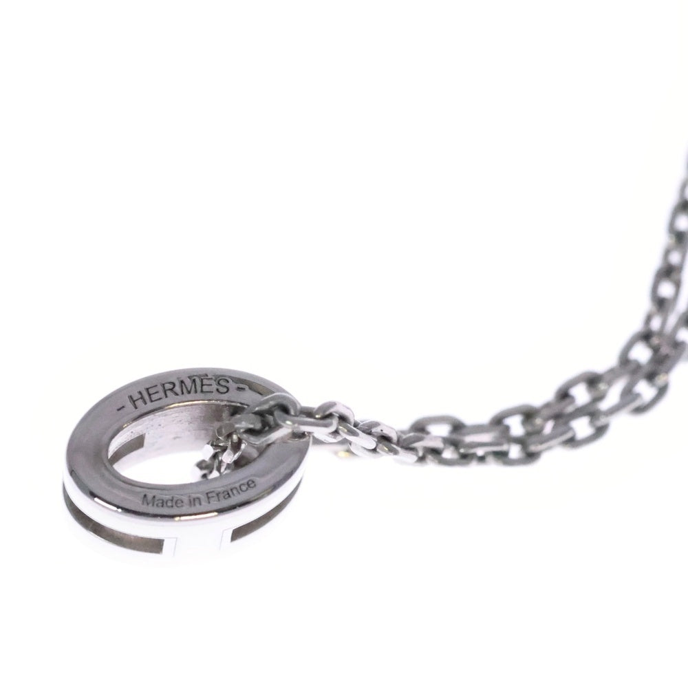 HERMES(エルメス) ミニ ポップ H アッシュ ロゴ ペンダント チェーン ネックレス ホワイト/シルバー