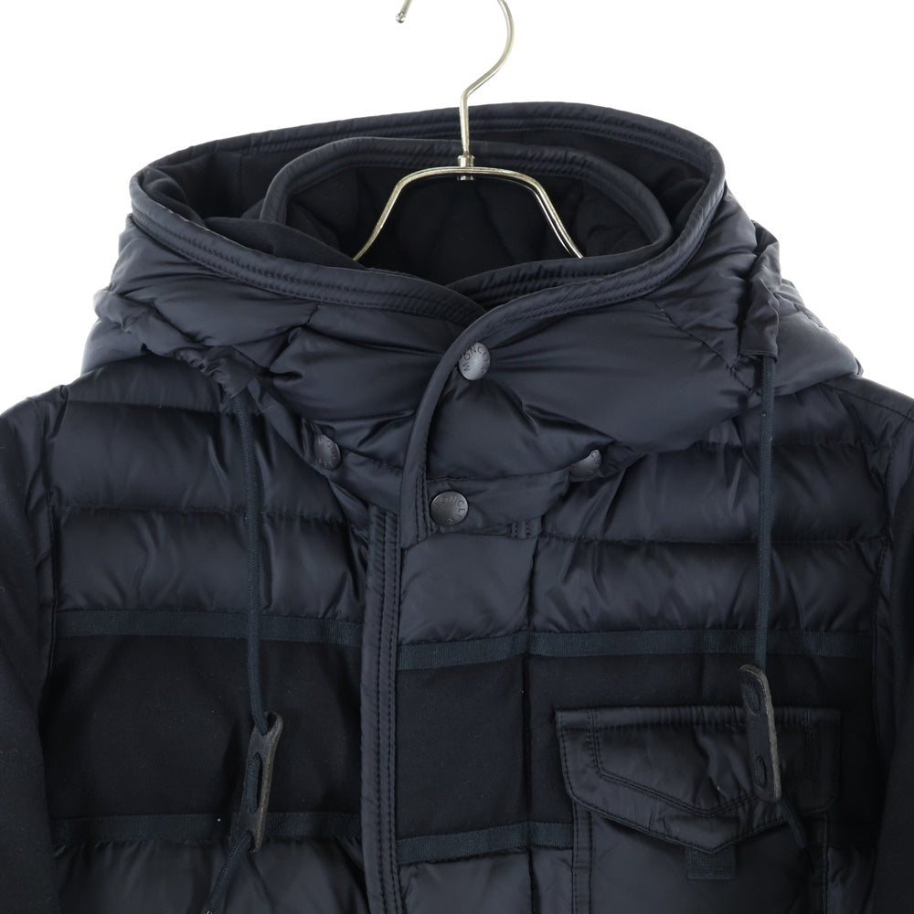 MONCLER(モンクレール) 17AW RYAN ライアン レザーワッペンロゴ ウール切り替え フーデッド ジップアップ ダウンジャケット ブラック C20914139285 53227