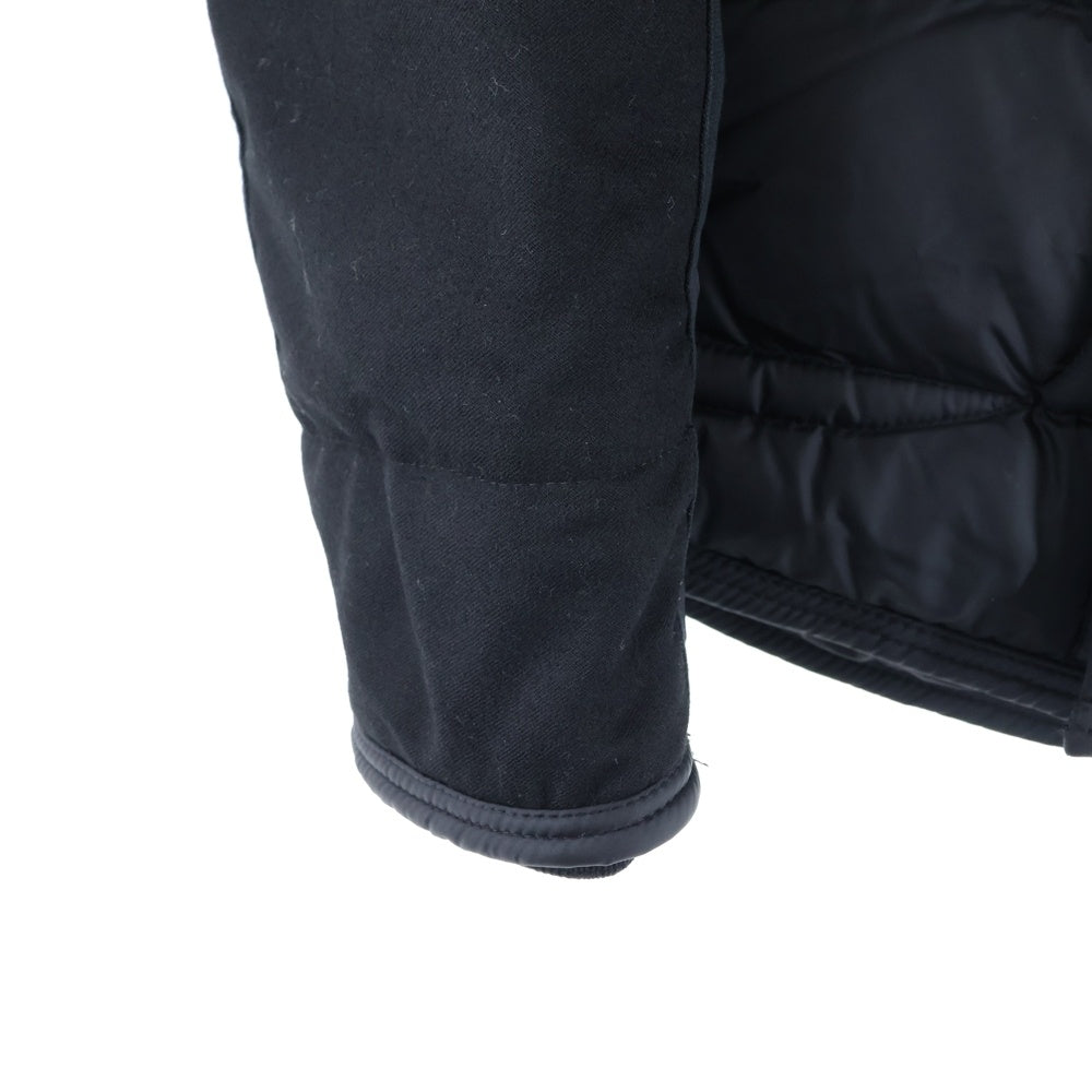 MONCLER(モンクレール) 17AW RYAN ライアン レザーワッペンロゴ ウール切り替え フーデッド ジップアップ ダウンジャケット ブラック C20914139285 53227