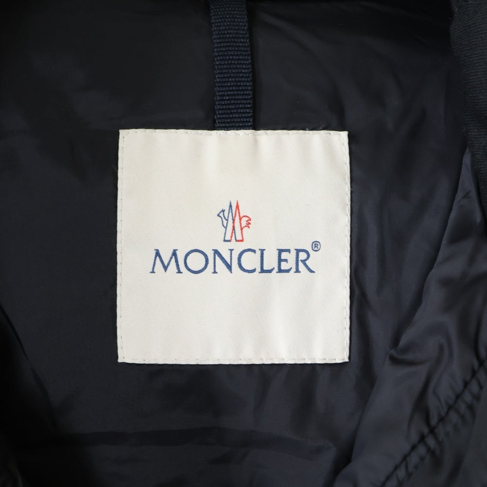 MONCLER(モンクレール) 17AW RYAN ライアン レザーワッペンロゴ ウール切り替え フーデッド ジップアップ ダウンジャケット ブラック C20914139285 53227