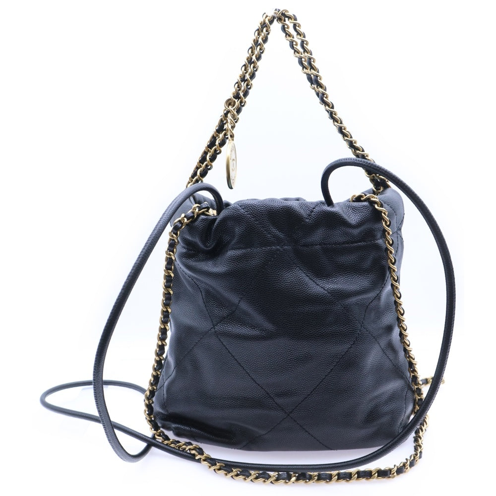 CHANEL(シャネル) シャネル22 ミニ チェーンショルダーバッグ ブラック キャビアスキン ゴールド金具 AS3980