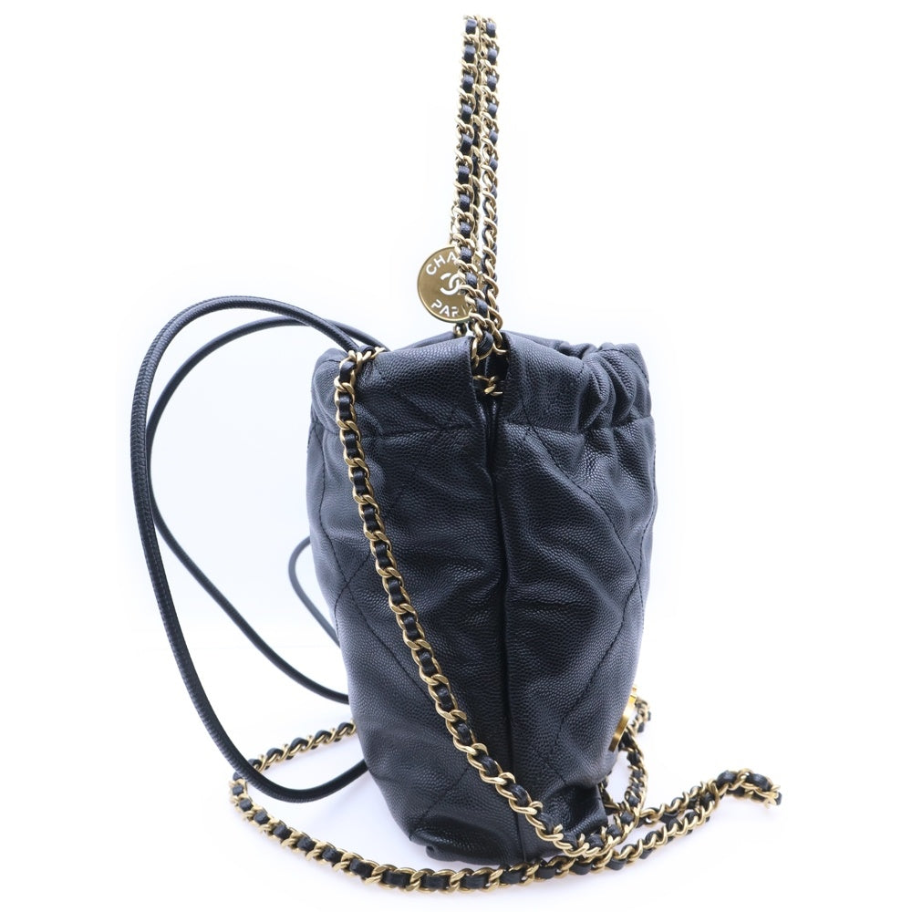 CHANEL(シャネル) シャネル22 ミニ チェーンショルダーバッグ ブラック キャビアスキン ゴールド金具 AS3980