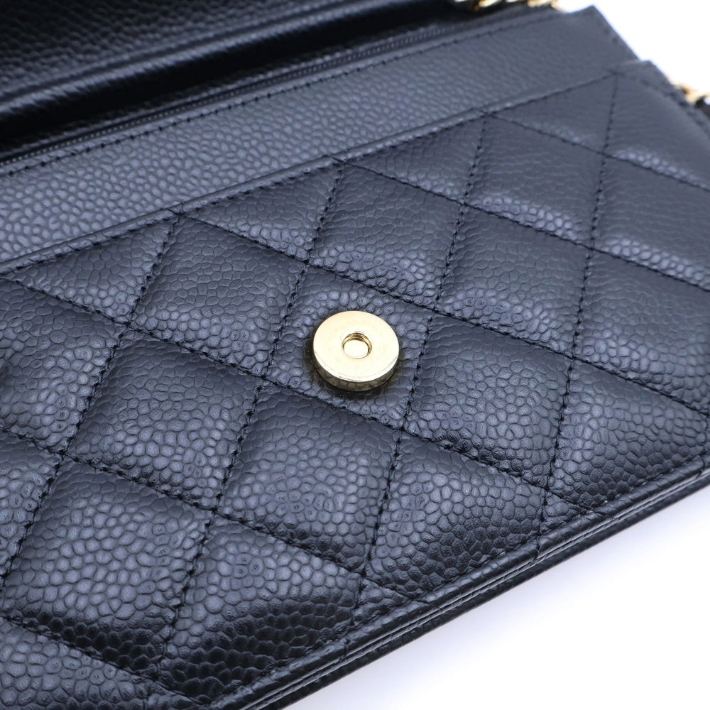 CHANEL(シャネル) マトラッセ チェーンウォレット ショルダーバッグ ブラック キャビアスキン ゴールド金具 プレートタイプ AP0250