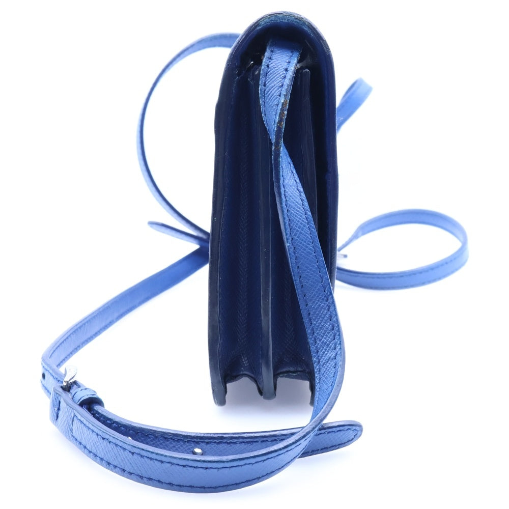 PRADA(プラダ) ロゴプレート サフィアーノレザー ターンロック ショルダーバッグ シルバー金具 ブルー BT1020