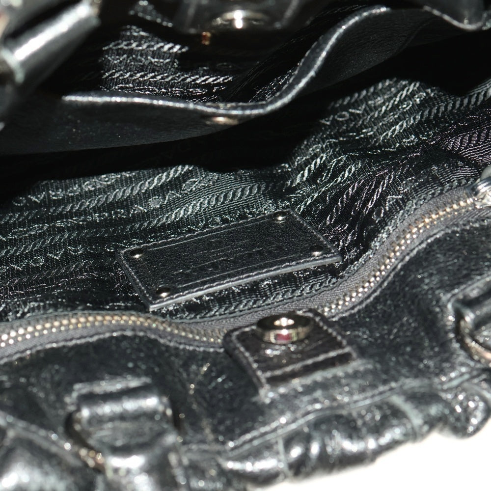 PRADA(プラダ) トライアングルロゴ 2WAYショルダーバッグ ハンドバッグ ブラック レザー BN1687 シルバー金具