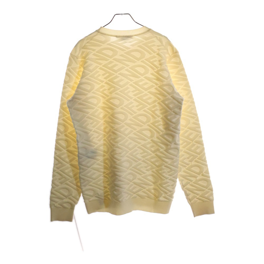 FENDI(フェンディ) 22AW FF総柄 パイルジャガード ウール クルーネック プルオーバー 長袖ニット セーター ホワイト/アイボリー FZX061 AL3M