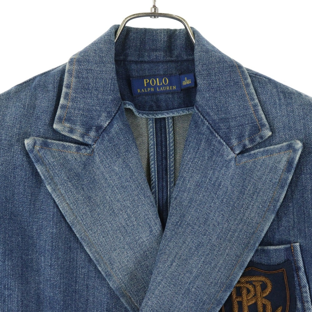 POLO RALPH LAUREN(ポロラルフローレン) エンブレム ワッペンロゴ デニム ダブルブレスト ピークドラペル テーラードジャケット インディゴ 211642993001
