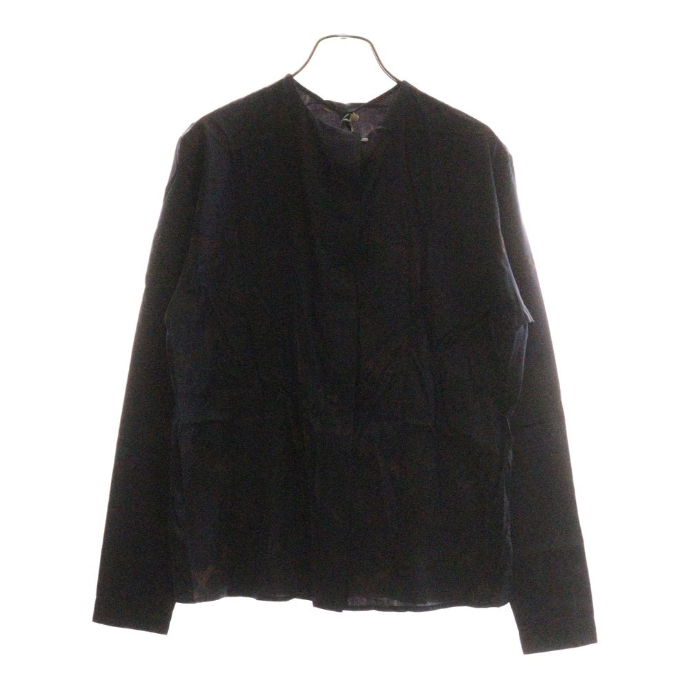 HERMES(エルメス) Hロゴ 馬車柄 セリエボタン ジャガード プリーツカラー 比翼 ロングスリーブ 長袖 シャツ ブラウス ネイビー/ブラウン レディース