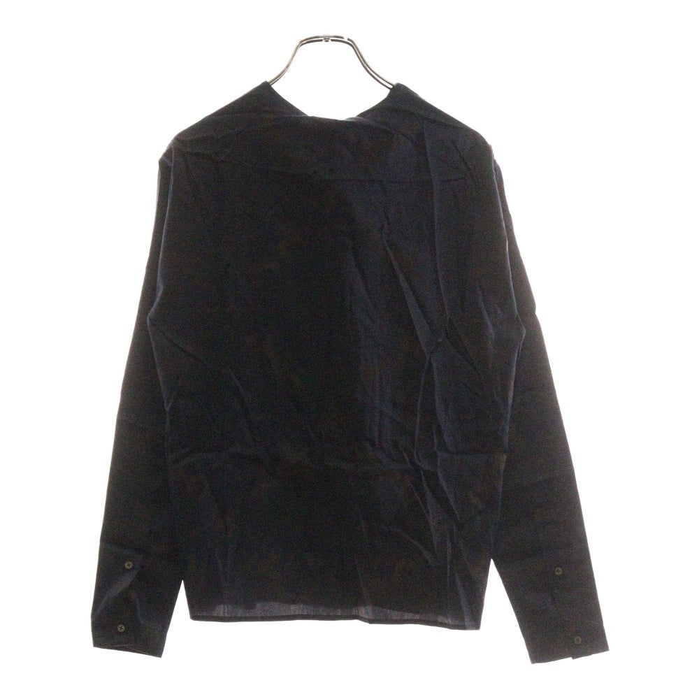 HERMES(エルメス) Hロゴ 馬車柄 セリエボタン ジャガード プリーツカラー 比翼 ロングスリーブ 長袖 シャツ ブラウス ネイビー/ブラウン レディース