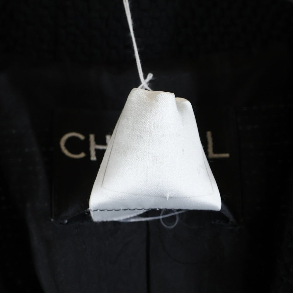 CHANEL(シャネル) ロゴボタン アンゴラ混 ウール ツイード ダブルブレスト ロング コート ブラック P4409V07976