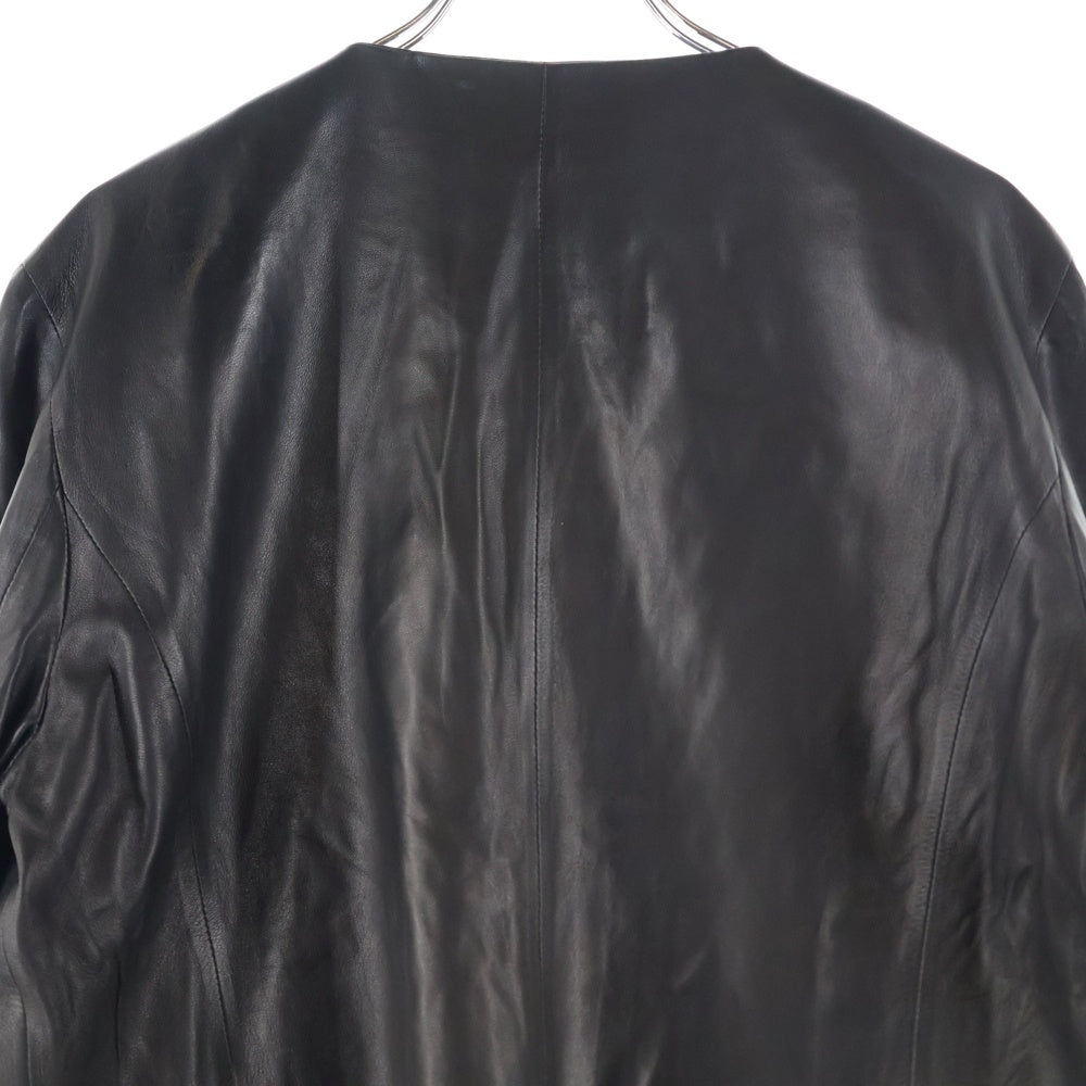 CHANEL(シャネル) ココマーク ラムスキン レザー パール装飾 ノーカラー ジャケット ブラック レディース P36378C00095