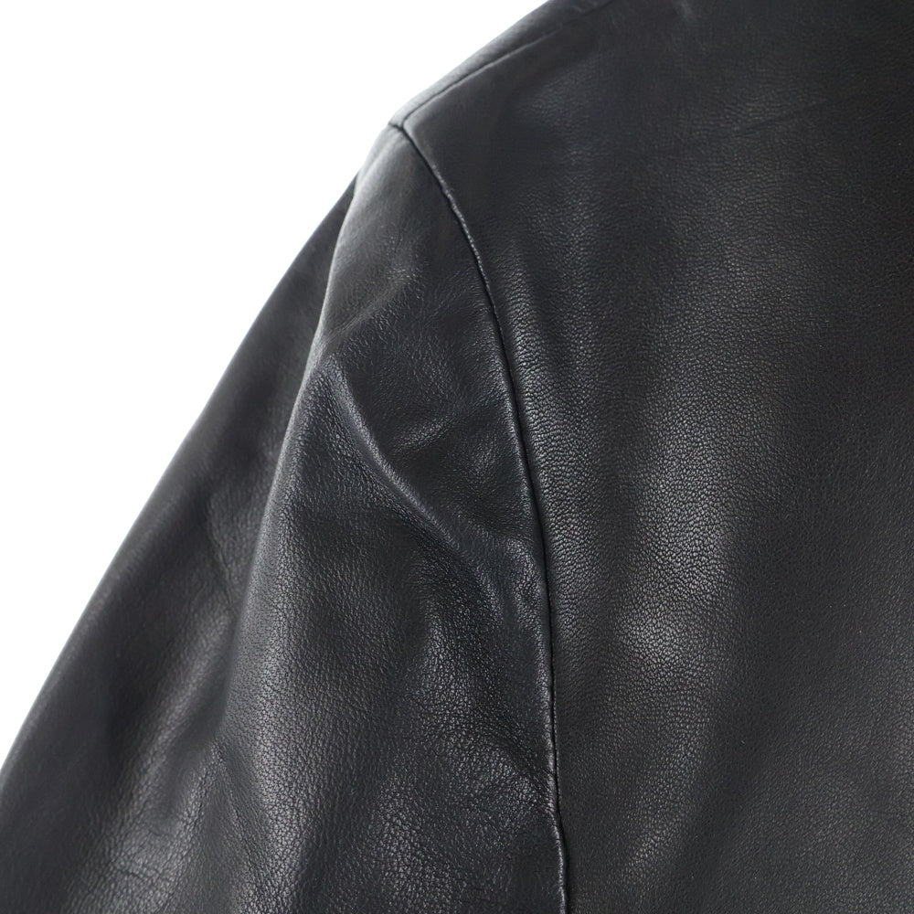 CHANEL(シャネル) ココマーク ラムスキン レザー パール装飾 ノーカラー ジャケット ブラック レディース P36378C00095