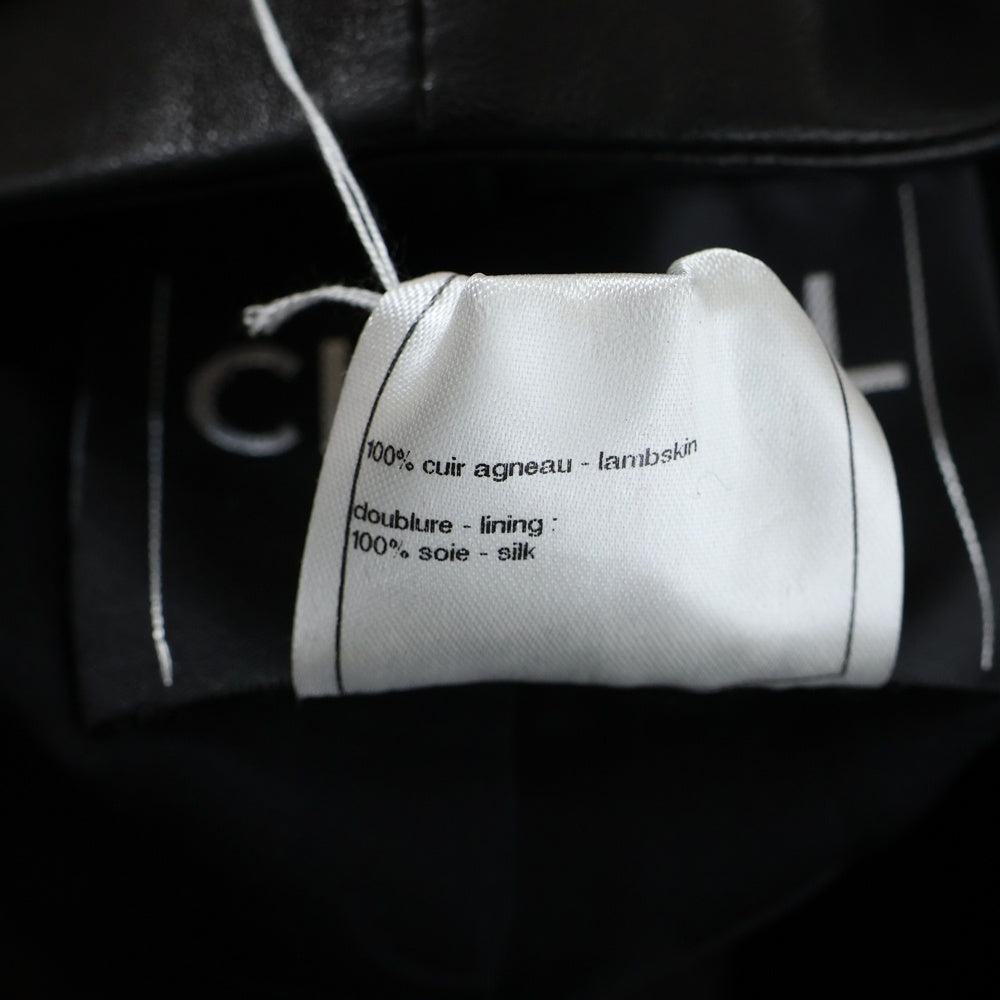 CHANEL(シャネル) ココマーク ラムスキン レザー パール装飾 ノーカラー ジャケット ブラック レディース P36378C00095