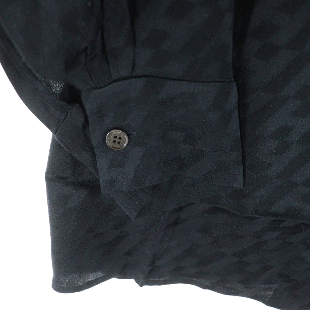 HERMES(エルメス) Hロゴ 総柄 ボーカラー シルク 長袖シャツ ブラウス