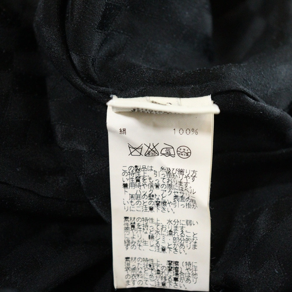HERMES(エルメス) Hロゴ 総柄 ボーカラー シルク 長袖シャツ ブラウス ブラック レディース