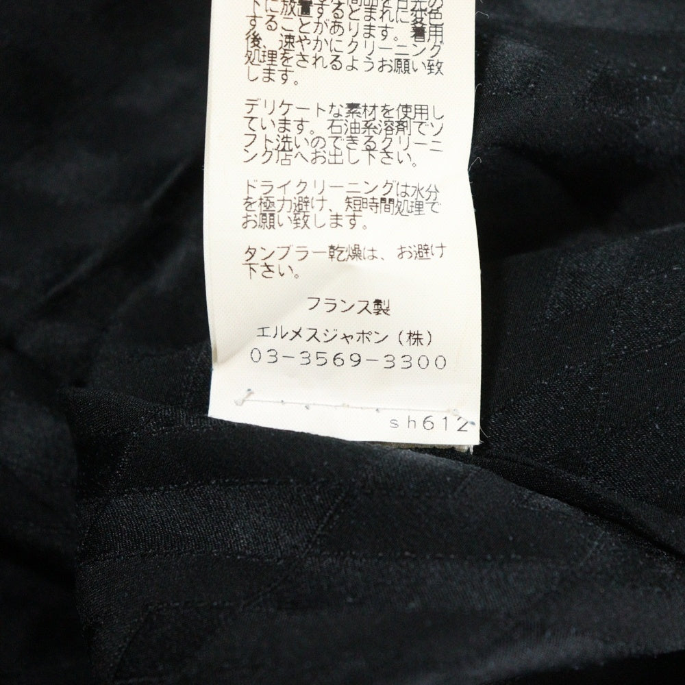 HERMES(エルメス) Hロゴ 総柄 ボーカラー シルク 長袖シャツ ブラウス ブラック レディース