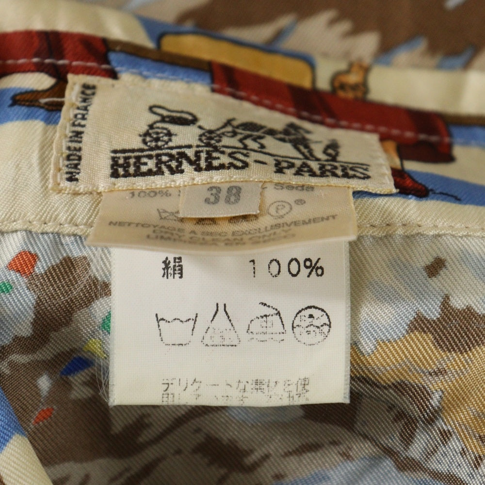 HERMES(エルメス) PRIERES AU VENT 風の中の祈り シルクスカーフ 総柄プリント 長袖シャツ マルチカラー ベージュ/ブルー レディース