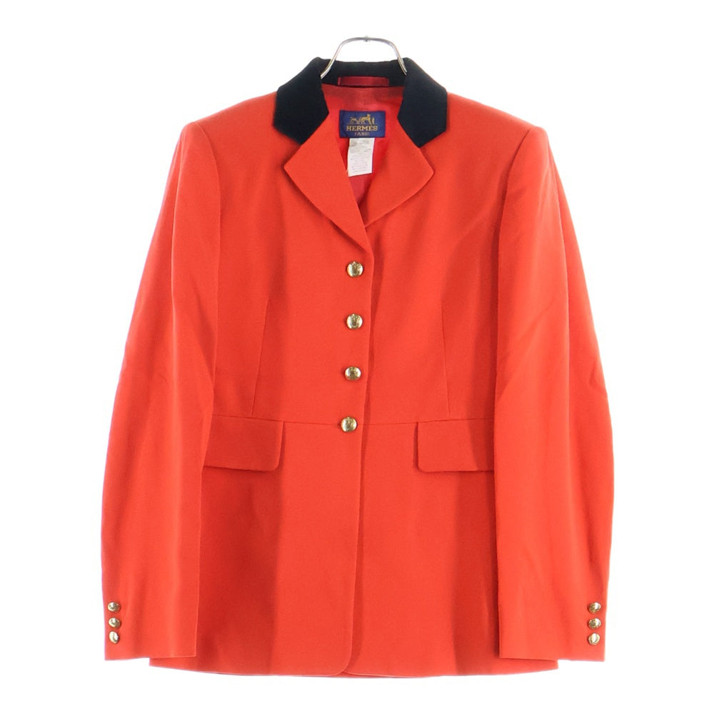 HERMES(エルメス) セリエボタン ベロア切り替え ウール テーラード ジョッキージャケット レッド/ブラック レディース