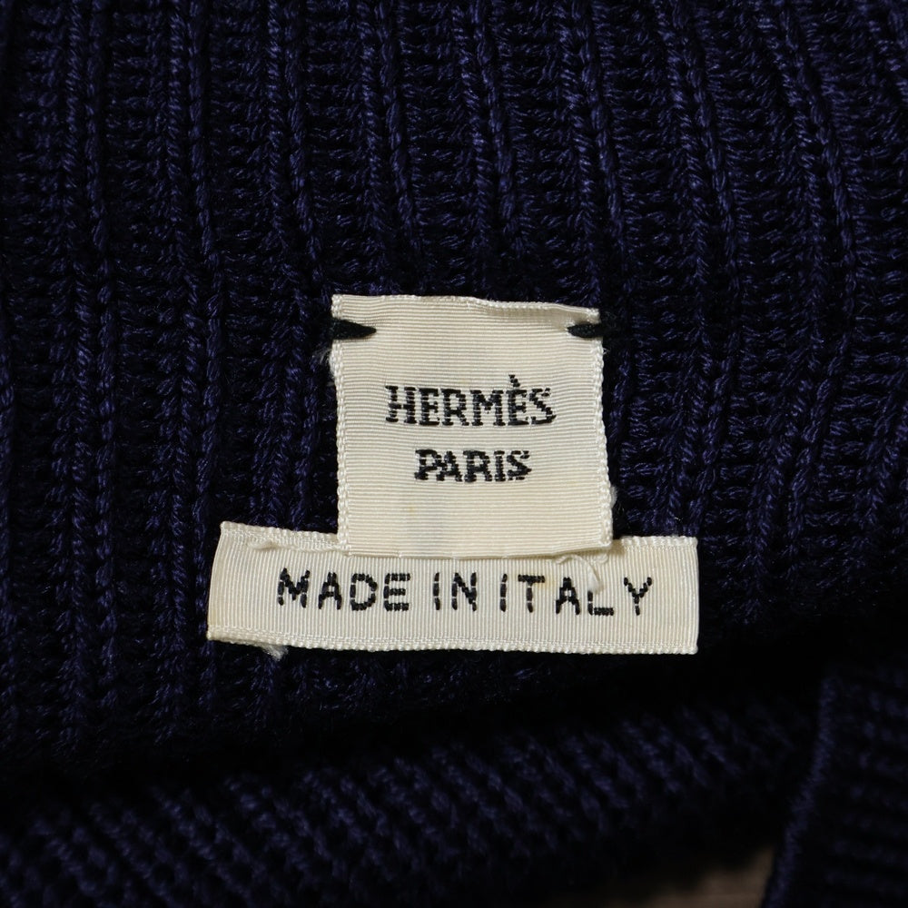 HERMES(エルメス) セーラーカラー シルクニット 長袖 ロング カーディガン パープル レディース