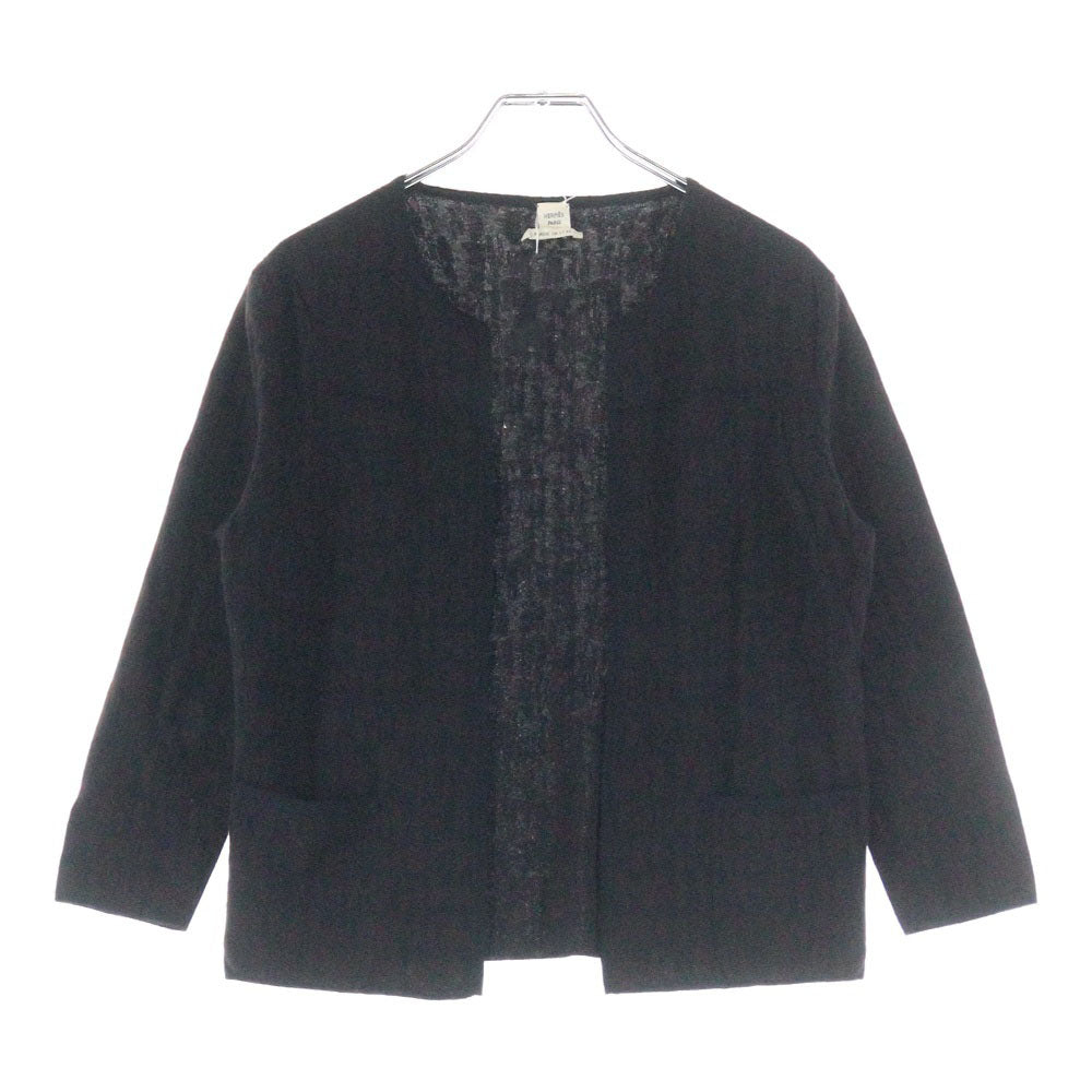 HERMES(エルメス) Hロゴ総柄ジャガード カシミヤ クルーネック ニット カーディガン ブラウン レディース