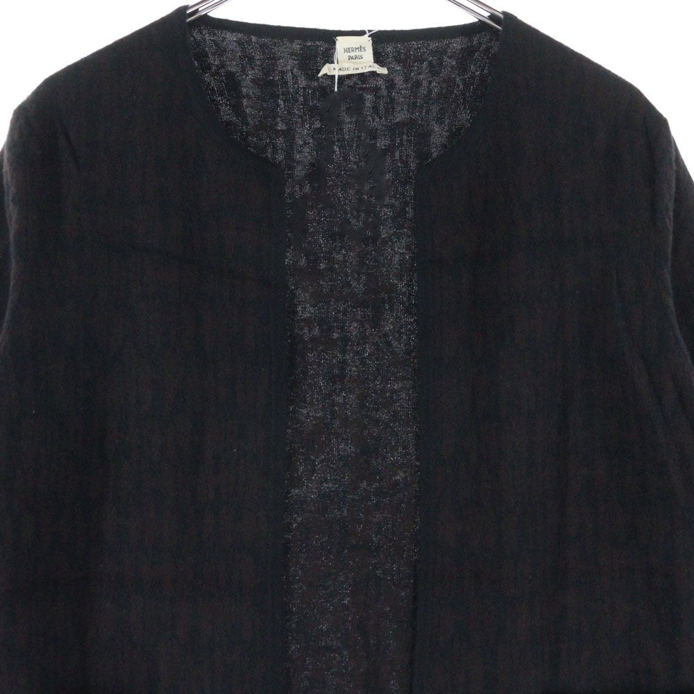 HERMES(エルメス) Hロゴ総柄ジャガード カシミヤ クルーネック ニット カーディガン ブラウン レディース