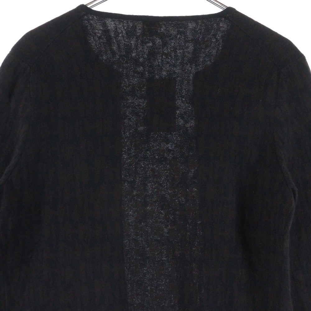 HERMES(エルメス) Hロゴ総柄ジャガード カシミヤ クルーネック ニット カーディガン ブラウン レディース