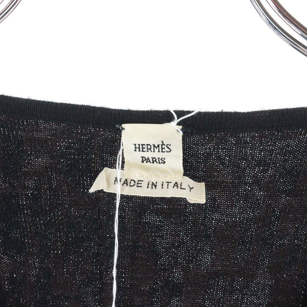 HERMES(エルメス) Hロゴ総柄ジャガード カシミヤ クルーネック ニット カーディガン ブラウン レディース