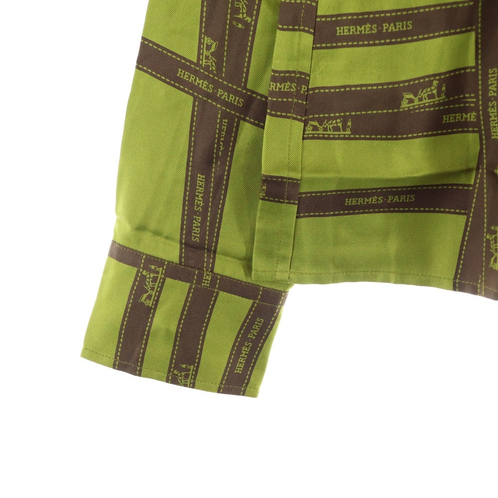 HERMES(エルメス) リボン総柄 ロゴプリント シルク セリエボタン 長袖