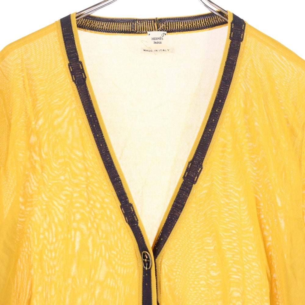 HERMES(エルメス) シェーヌダンクル バックルボタン バイカラー レーヨンニット カーディガン イエロー/ネイビー レディース
