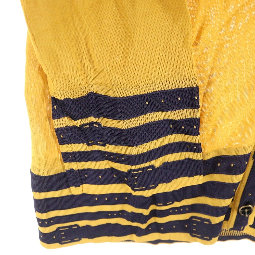 HERMES(エルメス) シェーヌダンクル バックルボタン バイカラー レーヨンニット カーディガン イエロー/ネイビー レディース