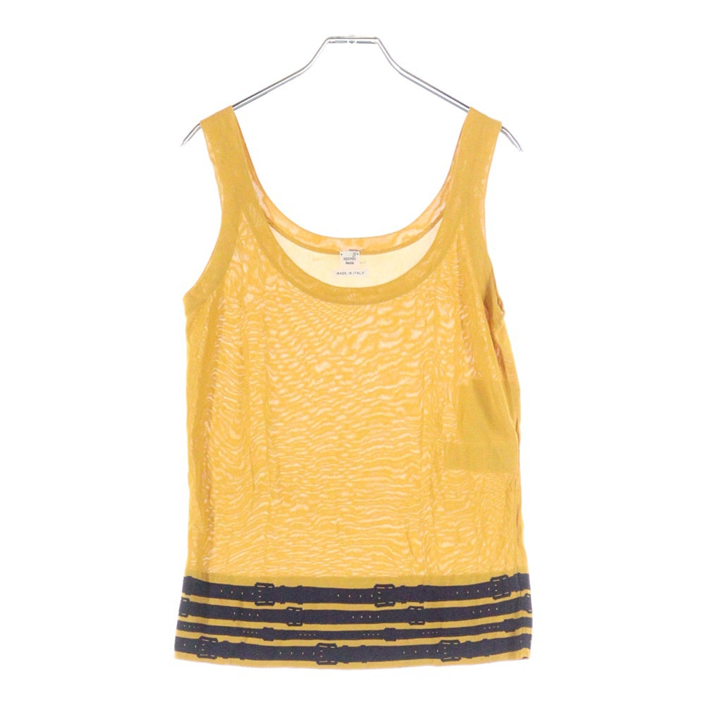 HERMES(エルメス) ベルトデザイン ビスコース レーヨンニット ノースリーブ タンクトップ カットソー トップス イエロー/ネイビー レディース