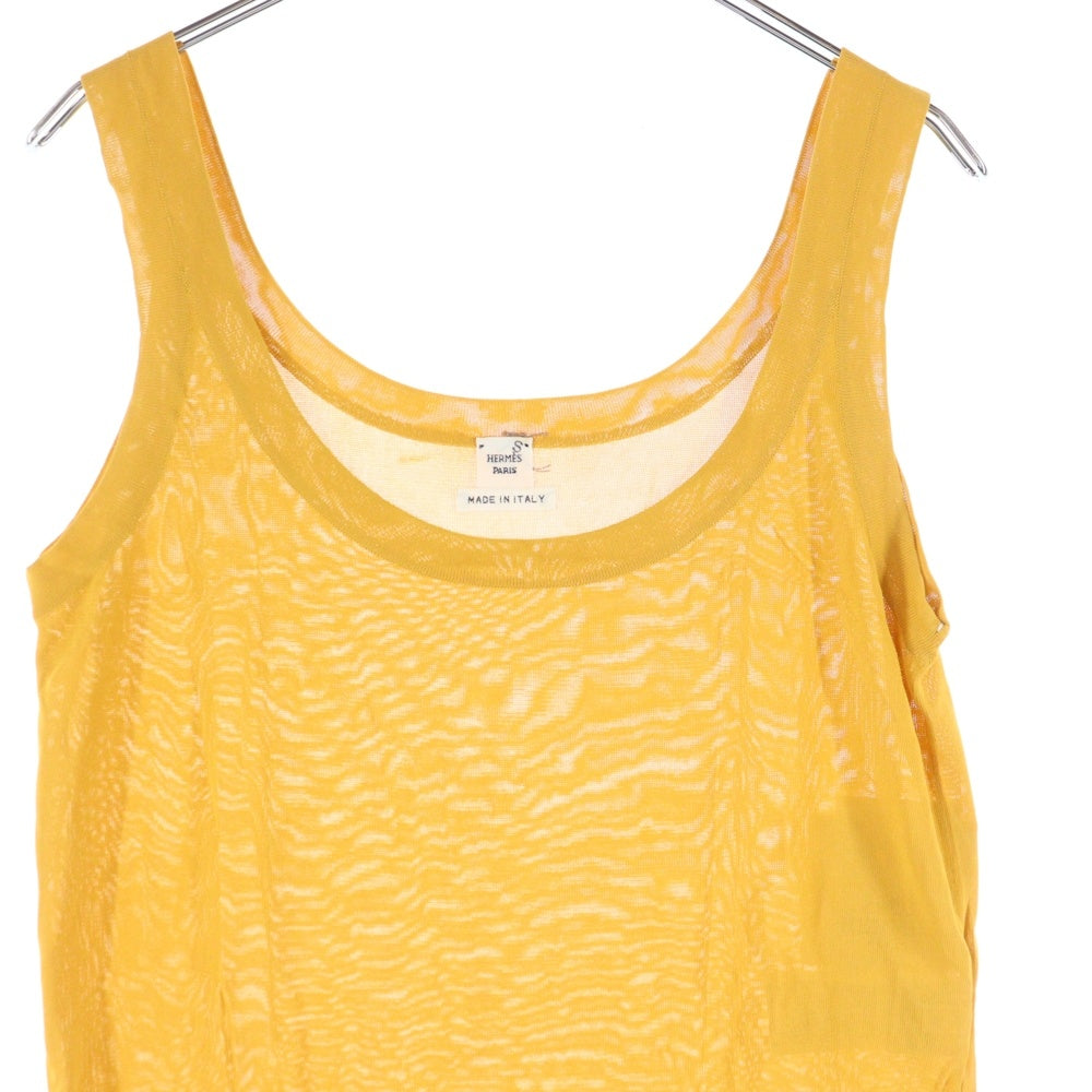 HERMES(エルメス) ベルトデザイン ビスコース レーヨンニット ノースリーブ タンクトップ カットソー トップス イエロー/ネイビー レディース