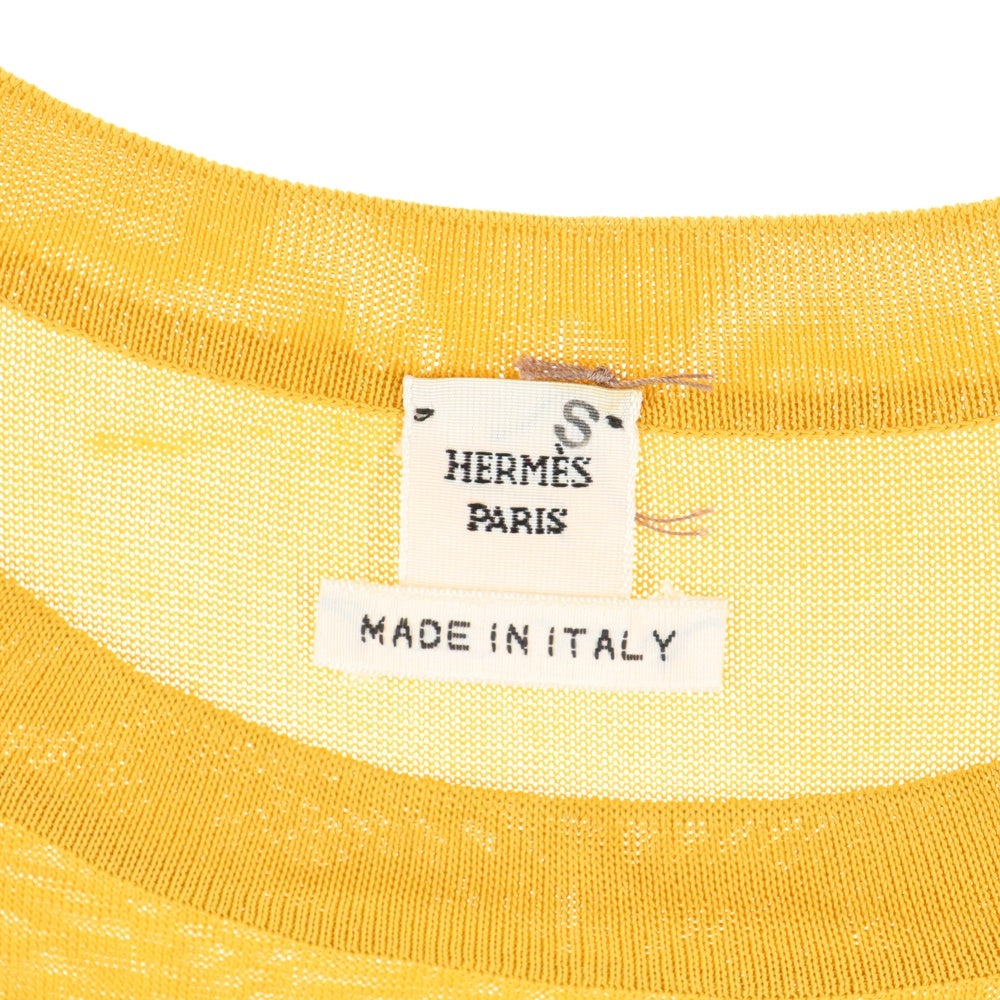 HERMES(エルメス) ベルトデザイン ビスコース レーヨンニット ノースリーブ タンクトップ カットソー トップス イエロー/ネイビー レディース
