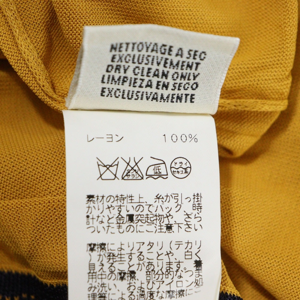 HERMES(エルメス) ベルトデザイン ビスコース レーヨンニット ノースリーブ タンクトップ カットソー トップス イエロー/ネイビー レディース