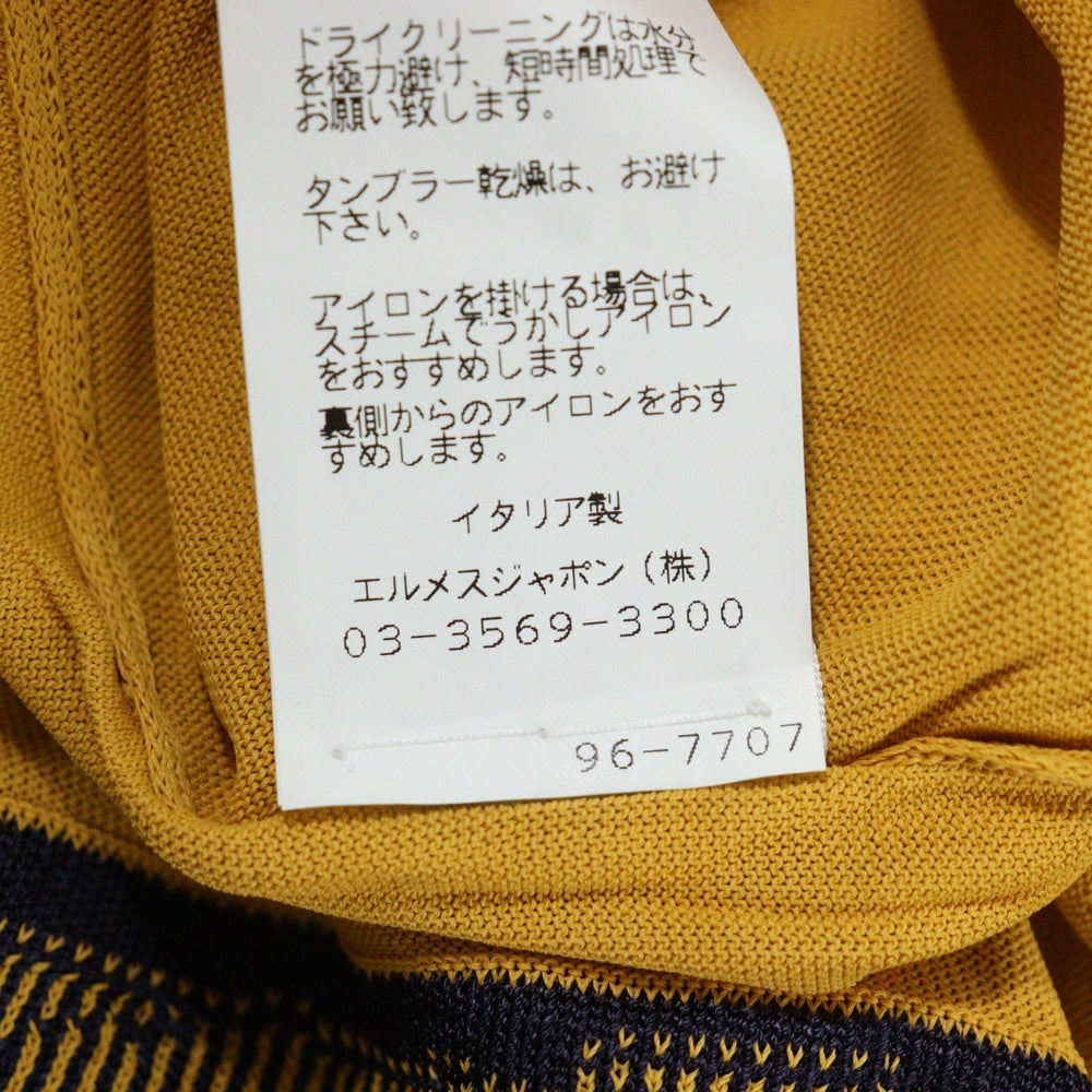 HERMES(エルメス) ベルトデザイン ビスコース レーヨンニット ノースリーブ タンクトップ カットソー トップス イエロー/ネイビー レディース