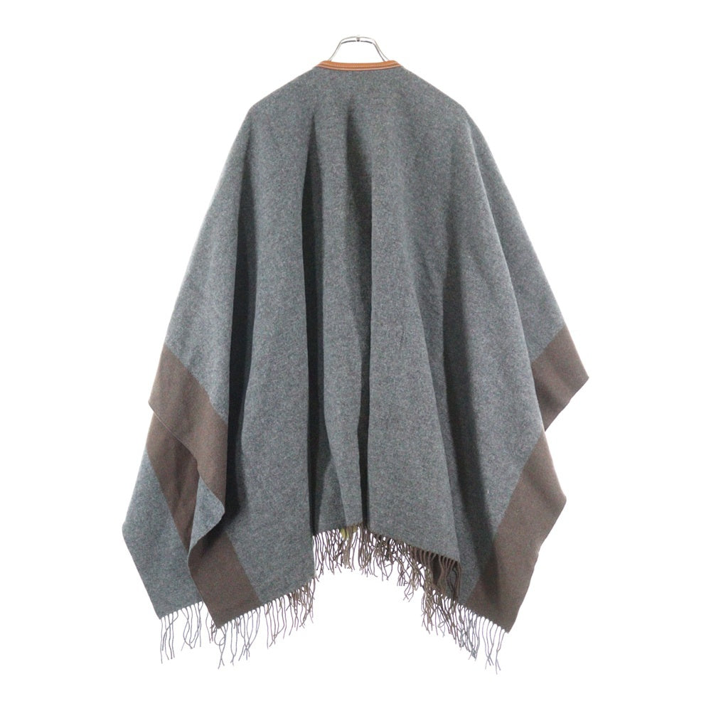 HERMES(エルメス) ロカバール カシミヤ混 ウール レザータッセル フリンジ ポンチョ ブラウン/グレー