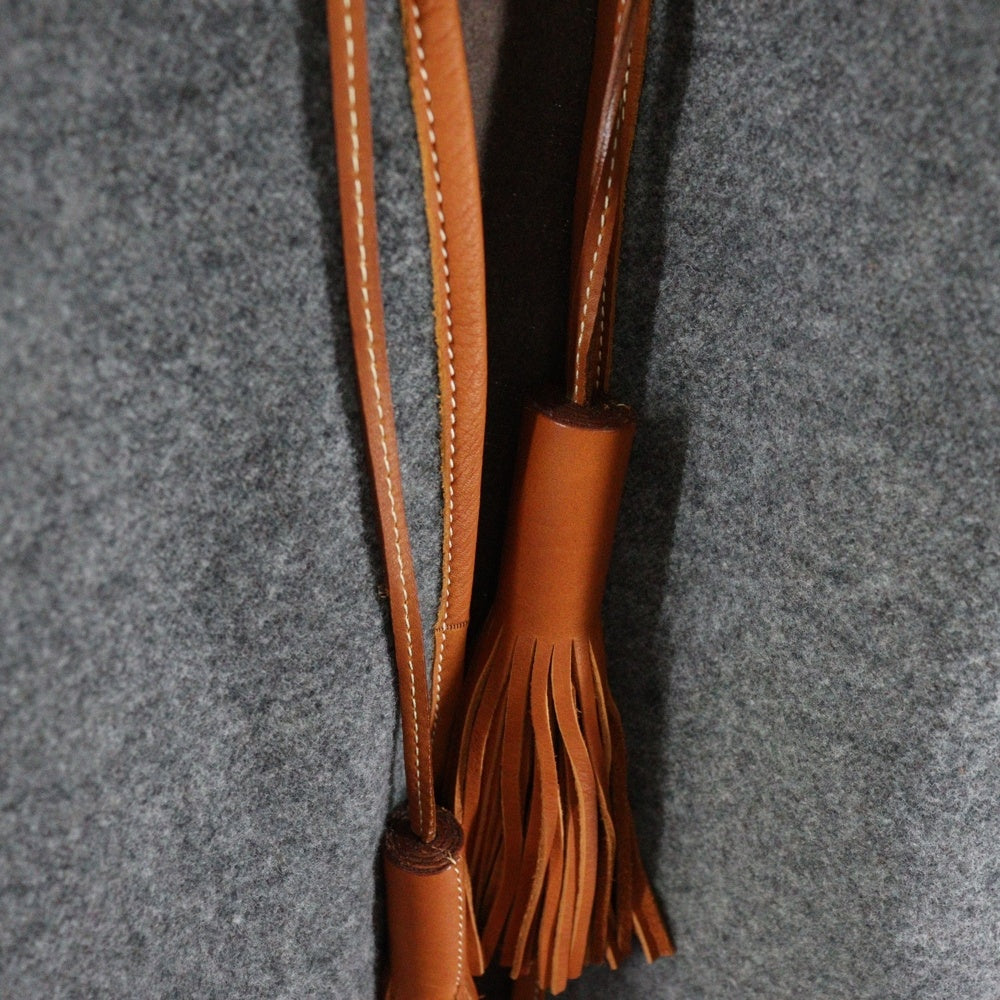 HERMES(エルメス) ロカバール カシミヤ混 ウール レザータッセル フリンジ ポンチョ ブラウン/グレー