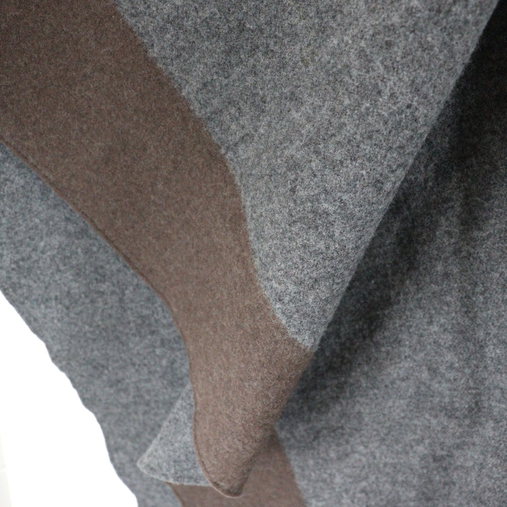 HERMES(エルメス) ロカバール カシミヤ混 ウール レザータッセル フリンジ ポンチョ ブラウン/グレー