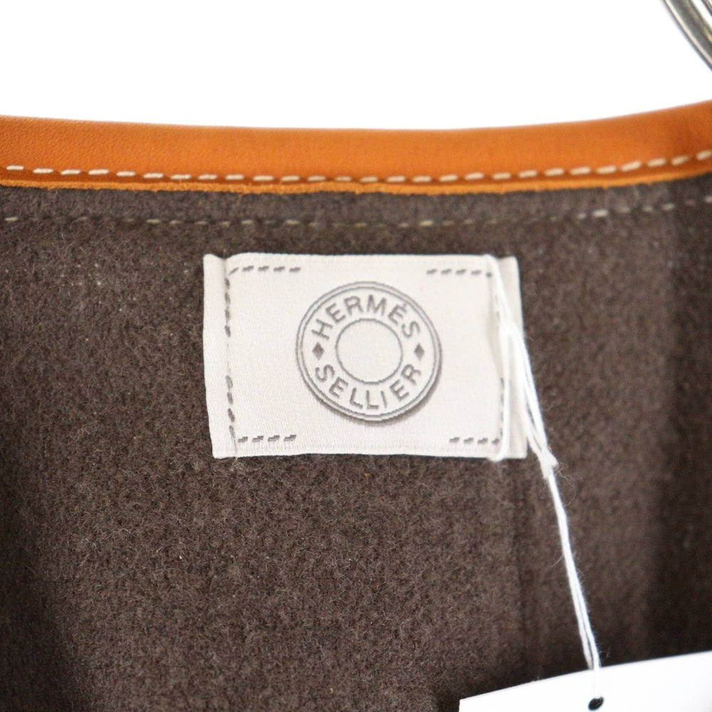 HERMES(エルメス) ロカバール カシミヤ混 ウール レザータッセル フリンジ ポンチョ ブラウン/グレー