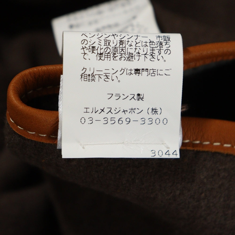 HERMES(エルメス) ロカバール カシミヤ混 ウール レザータッセル フリンジ ポンチョ ブラウン/グレー