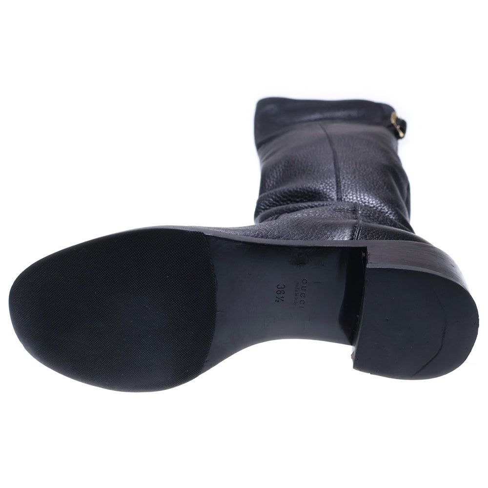 GUCCI(グッチ) インターロッキングG ロゴ エンボス レザー ロングブーツ ブラック レディース 296093