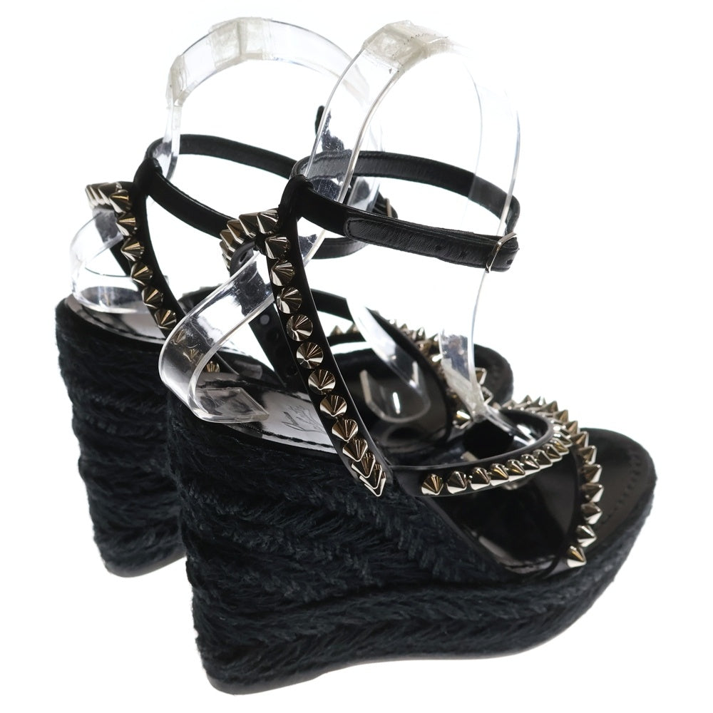 CHRISTIAN LOUBOUTIN(クリスチャンルブタン) スパイクスタッズ レザー ウェッジソール エスパドリーユ ヒール ストラップサンダル ブラック