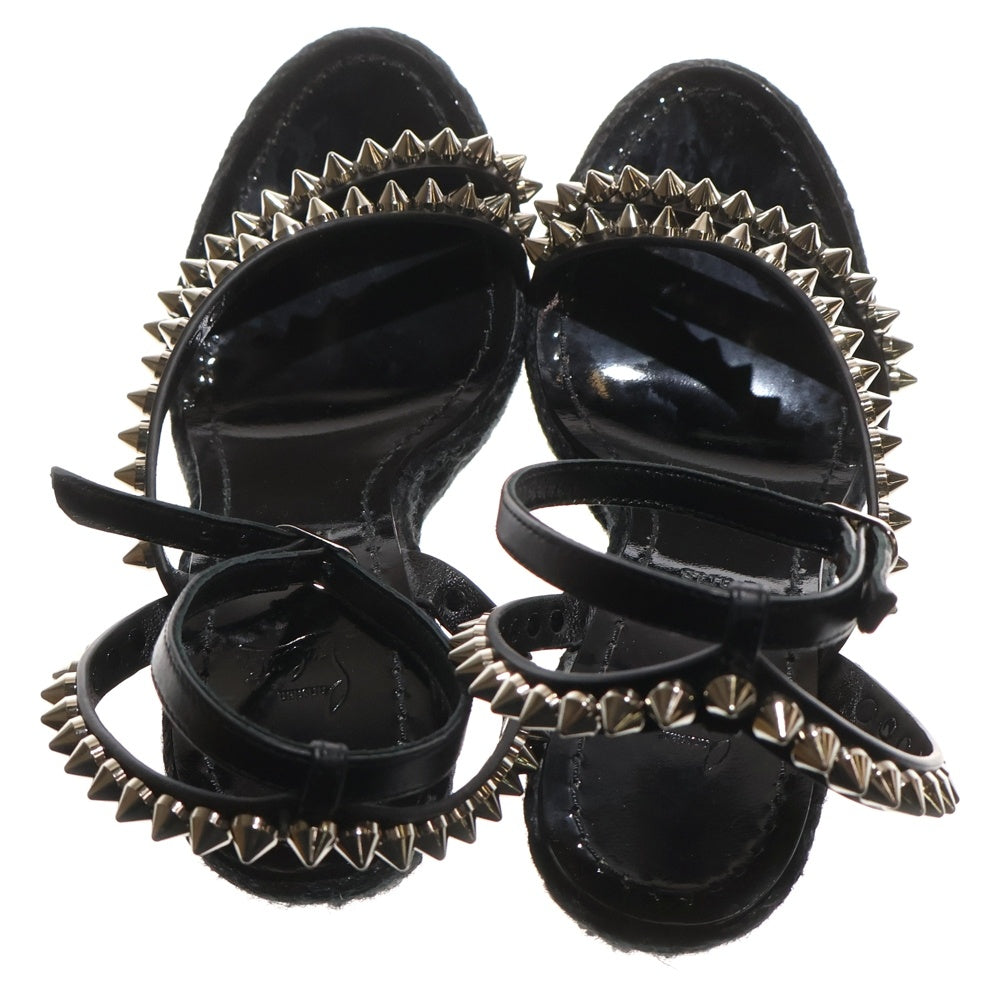 CHRISTIAN LOUBOUTIN(クリスチャンルブタン) スパイクスタッズ レザー ウェッジソール エスパドリーユ ヒール ストラップサンダル ブラック