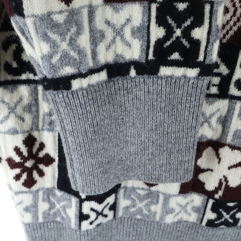 CHANEL(シャネル) ココマーク カシミヤ ノルディック柄 クルーネック プルオーバー 長袖ニット セーター グレー/ブラウン レディース P62184K47603
